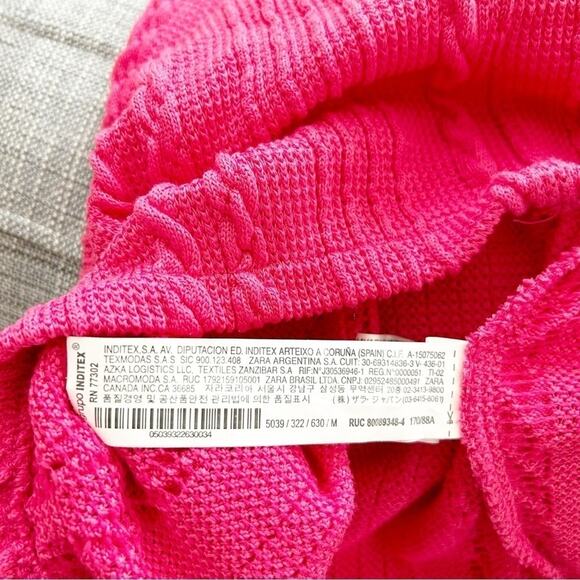 Zara Bright Pink Sleeveless Round Neck Cable Knit Stretch Midi Dress Size M - Picture 6 of 6